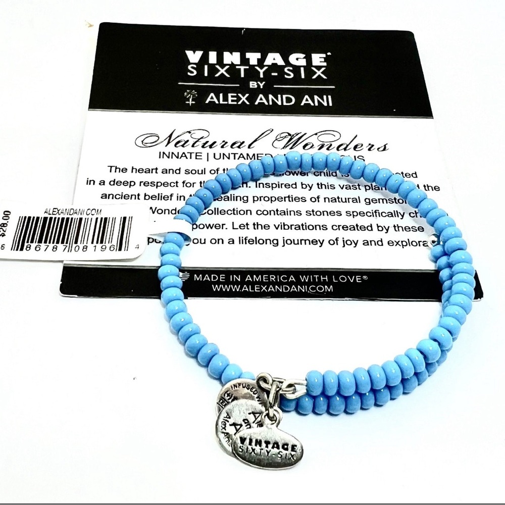 Alex and Ani - Canopy Wrap, Sea, Vintage Sixty-Six Sky Blue Glass Beaded Bangle